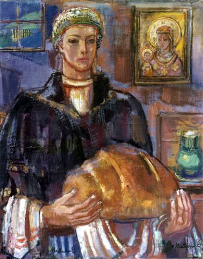 Eszter Mattioni: Woman of Decs with bread, 1958