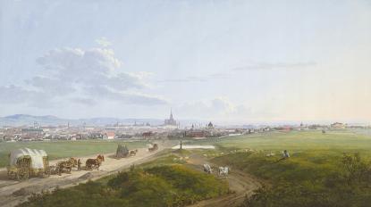 Jakob Alt: Blick auf Wien von der Spinnerin am Kreuz, 1817, Aquarell, Deckfarben\r\n