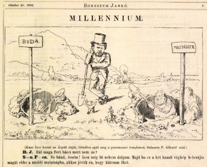 Millenniumi ásatások, karikatúra (Borsszem Jankó, 1882)
