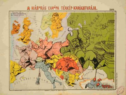 1914-es karikatúra (részlet a Propaganda az I. világháborúban c. kiállításból)
