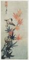 Katsushika Taito II\r\nJuharág és verebek\r\nJapán, 19. század\r\nSzínes fametszet, 36,8 x 17 cm\r\n