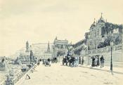 Nádler Róbert: A budai Dunasor a várkerti épületekkel, 1890, papír, lavírozott tus, toll; 249 × 362 mm\r\n