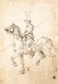 Albrecht Dürer műhelye: Lándzsás lovas, 1502. Toll, barna tinta, 272 × 215 mm\r\n
