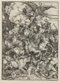 Albrecht Dürer: Az Apokalipszis négy lovasa, Az Apokalipszis sorozatból, 1497–1498 körül. Fametszet, 394 × 285 mm