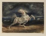 Eugène DELACROIX: Villámlástól megriadt ló, 1825–1829 . Akvarell, fedőfehér, gumiarábikum, akvarellpapír; \r\n