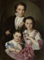 György Giergl Alajos (1821-1863): Czóbel István, Minka és Emma. 1857. Olajfestmény\r\n