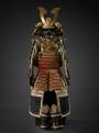 Szamurájpáncél (haramaki), Japán, 19. század eleje, datált sisak (japán: kabutō): 1821. január, bronz, vas, textil, bőr, lakk, aranyozás