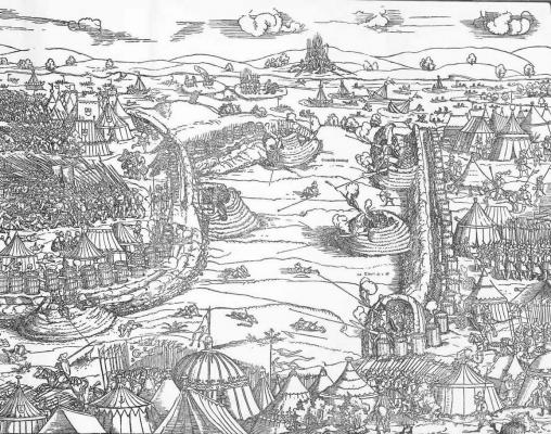 Erhard Schön (1491-1542 körül): Buda ostroma. 1541 (a metszet jobb oldali része)