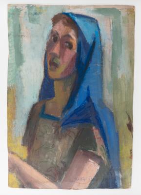 Gráber Margit (1895–1993): Önarckép kék kendővel, 1930