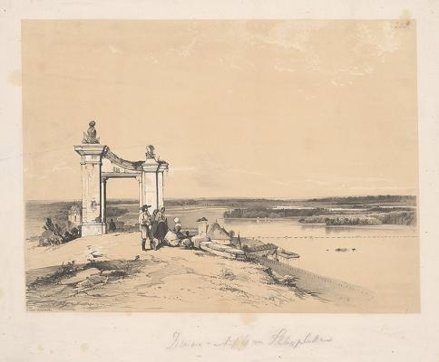 George Edwards Hering (1805-1879) - James Baker Pyne (1800-1870): A Duna Pozsonynál, színes litográfia, Magyar Nemzeti Múzeum Történelmi Képcsarnok\r\n