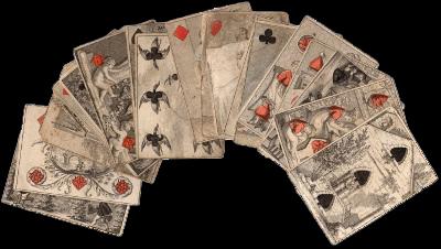 18 lapból álló művészi kivitelű francia kártya lapok. Kisfaludy Sándor hagyatékából került elő. (hiányos!)