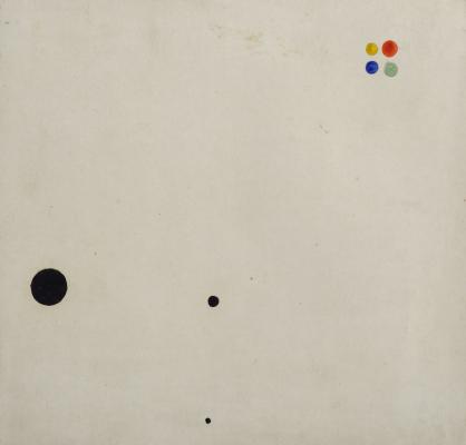 Lossonczy Tamás: Kompozíció, 1945-46; akvarell, színes ceruza, papír; 168 × 164 mm
