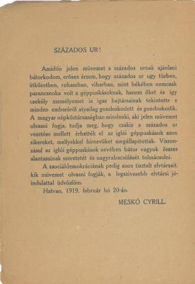Meskó Cyrill felettesének ajánlja a kötetet