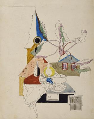 Szántó Piroska: Kompozíció, 1946; akvarell, tus, papír; 325 × 260 mm