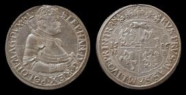 Báthory István lengyel király és erdélyi fejdelem az erdélyi Nagybányán vert ezüst tallérjának elő és hátlapja 1586-ból. 