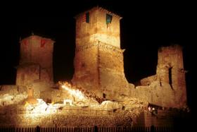 The lighted castle at midnight