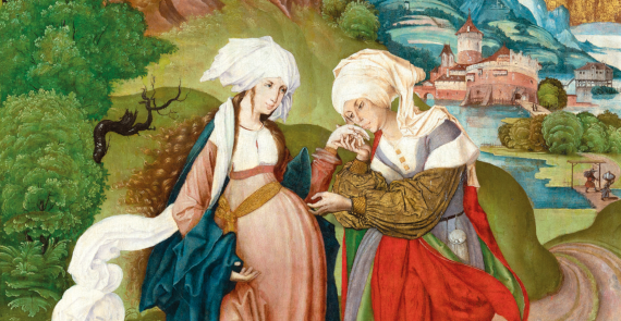 Mária látogatása Erzsébetnél (Vizitáció) (Oltárszárny hétköznapi oldalának részlete a selmecbányai Szent Katalin-templom egykori főoltáráról, 1506)