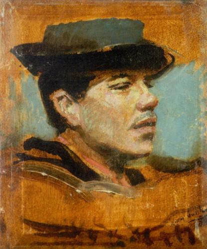 Mednyánszky László: Férfi fejtanulmány 1900 körül olaj, fa, 24 x 20 cm