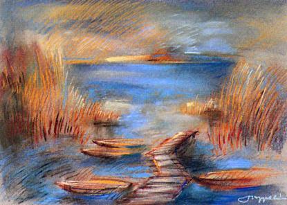 Szappanos István: Stég a nádasban (pasztell, 43x58)