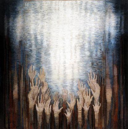 Hager Ritta: Remény 1998-2000, vegyes felvetésű gobelin, 75X75 cm, magántulajdon