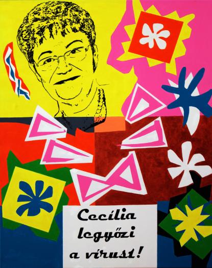 drMáriás: Müller Cecília legyőzi a vírust! - 100 x 80 cm akril vásznon, festmény 2020