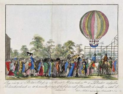 Blanchard léghajójának sikertelen felbocsájtása a bécsi Práterben. Hadi és Más Nevezetes Történetek. 1791, OSZK