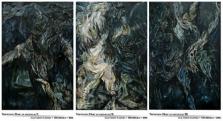 László Molnár: The Fight with Jacob with the Angel, triptych, oil canvas, 150x340cm