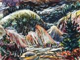 Bércek között, Vegyes technika, papír 35 x 47 cm