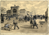 Háry Gyula (1864-1946): A Keleti pályaudvar. 1880-as évek. Akvarell, tusrajz, fedőfehér. \r\n