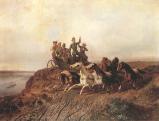 Johann Gottlieb Erdmann Prestel (1804–1885): Sándor Móric megelőzi fogatával a gőzhajót, 1850 körül\r\n