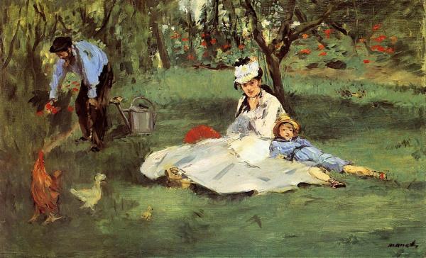 Édouard Manet: Monet családjával a kertben Argenteuil-ban, 1874.