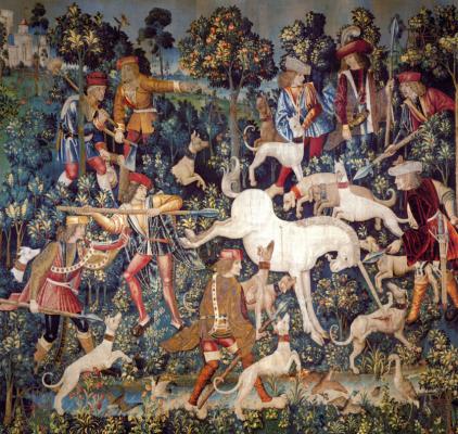 Unikornis faliszőnyeg (részlet), 1495-1505 körül