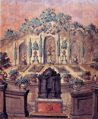 Allegorikus kert, színpadterv a XVII. százád végéről - XVIII. század elejéről