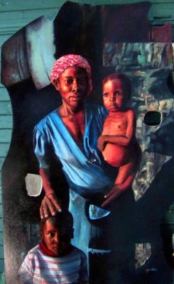 Bihari Andrea (Ynda): Lyukak Afrikában, olaj-fatábla,159x95 cm