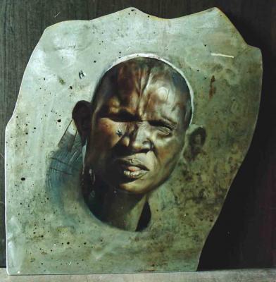 Bihari Andrea (Ynda): A szudáni légy-ott olaj-alumíniumlemez, 55x52,5 cm