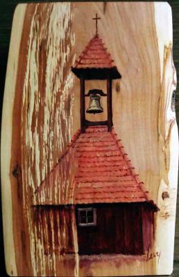 Bihari Puhl Levente: Őrfalui harangláb, almafa, 24,7x16,3cm