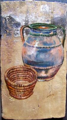 Bihari Puhl Levente: Őrségi témák - Csendélet, cserép, 32,6x18,3cm