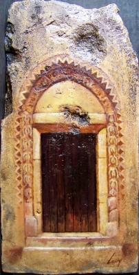 Bihari Puhl Levente: Őrségi témák - Szent Péter templom bejárata, cserép, 36,8x18,4cm