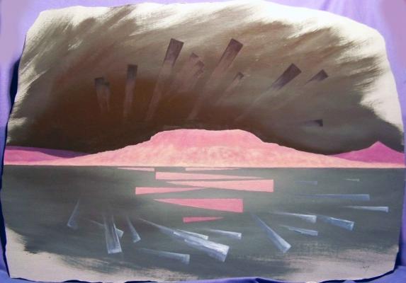 Bihari Puhl Levente: Pink Badacsony, olaj-vászon,64x92 cm