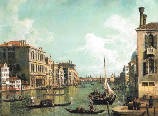 Canaletto: A Szent Márk tér előtti öböl látképe a Vámház felől, 1745.