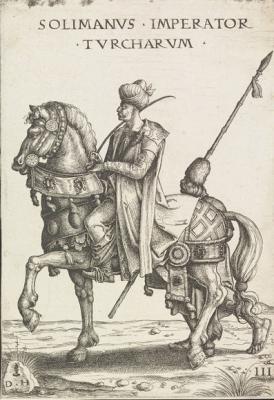 Daniel Hopfer (1470 k.-1526): Nagy Szulejmán lovasképe (rézkarc-sorozat) 1526 körül\r\n