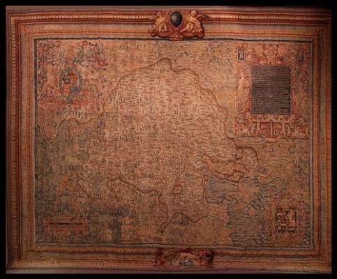 Sheldon-féle warwickshire-i hímzett falitérkép a restaurálás előtt, ca. 1580