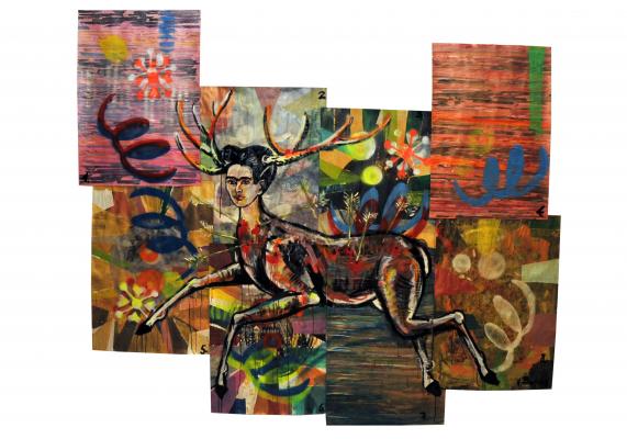 A megsebzett szarvas , 2016, 260x 350 cm acryl, papir