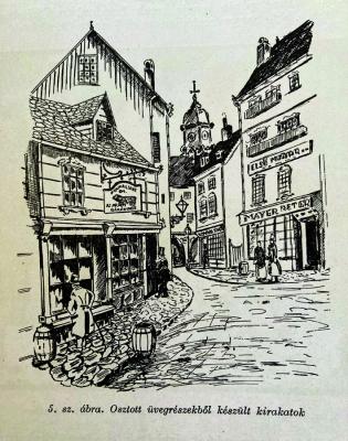 Osztott üvegrészekből készült kirakatok (forrás: Gábor Béla, A Kirakat, könyv 1957.)