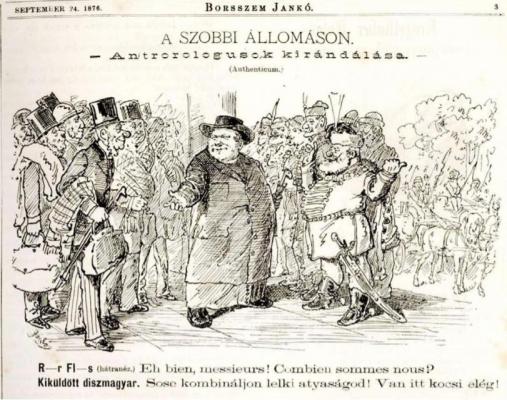 Korabeli karikatúra az állomáson történt nagy találkozásról, Hatvan
