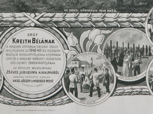 A Kreith-féle Ereklyemúzeum emléklapja, litográfia (részlet)