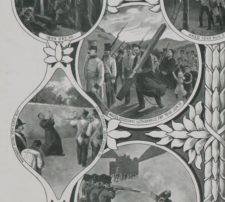 A Kreith-féle Ereklyemúzeum emléklapja, litográfia (részlet)