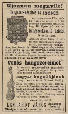 Lenhardt hirdetése a Pécsi Napló 1903. július 12-i számában