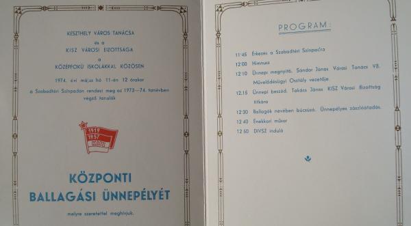 1974-ben központi ballagási ünnepélyt rendezett Keszthely városa és a Kommunista Ifjúsági Szövetség (KISZ) minden helyi középiskolának.