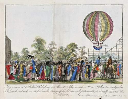 Blanchard léghajójának sikertelen felbocsájtása a bécsi Práterben. Hadi és Más Nevezetes Történetek. 1791, OSZK